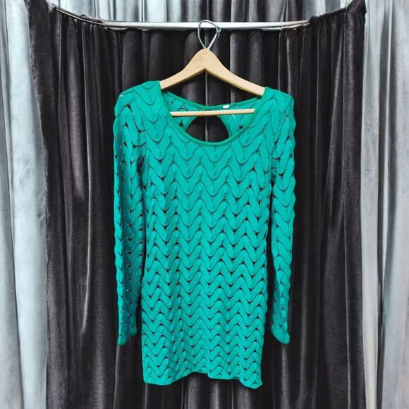 Free People Wild Thing Emerald Green Crochet Dress Size Medium Preppy Boho Party - Picture 1 of 7